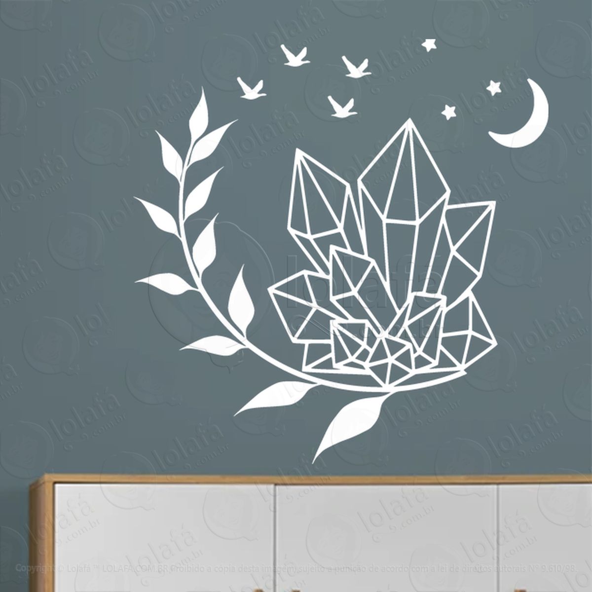 Cristais e Lua Crystals and Moon Adesivo de Parede Decorativo para Casa, Sala, Quarto, Vidro e Altar Ocultista Mod:165
