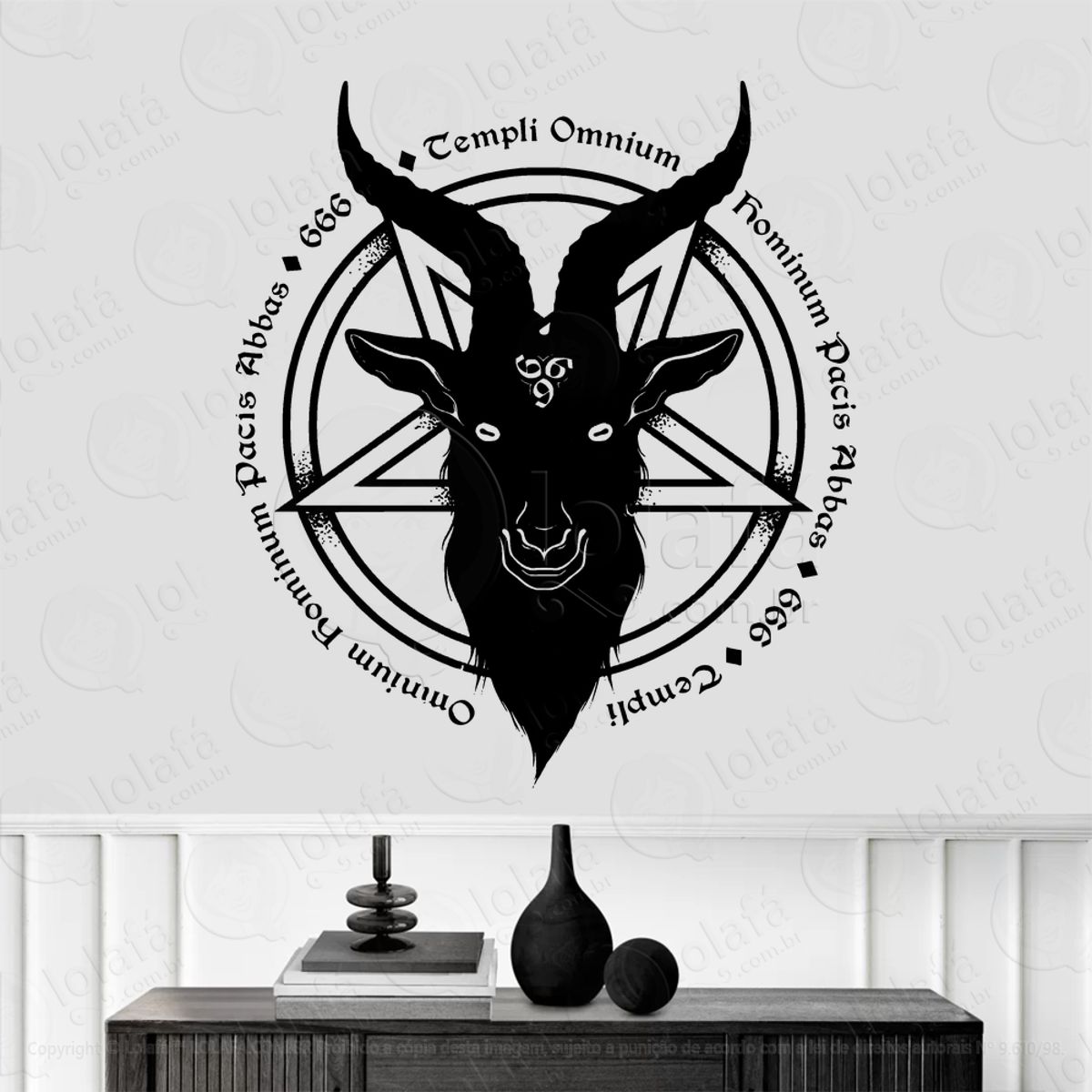 Roda Cabeça de Bode Goats Head Wheel Adesivo de Parede Decorativo para Casa, Sala, Quarto, Vidro e Altar Ocultista Mod:175