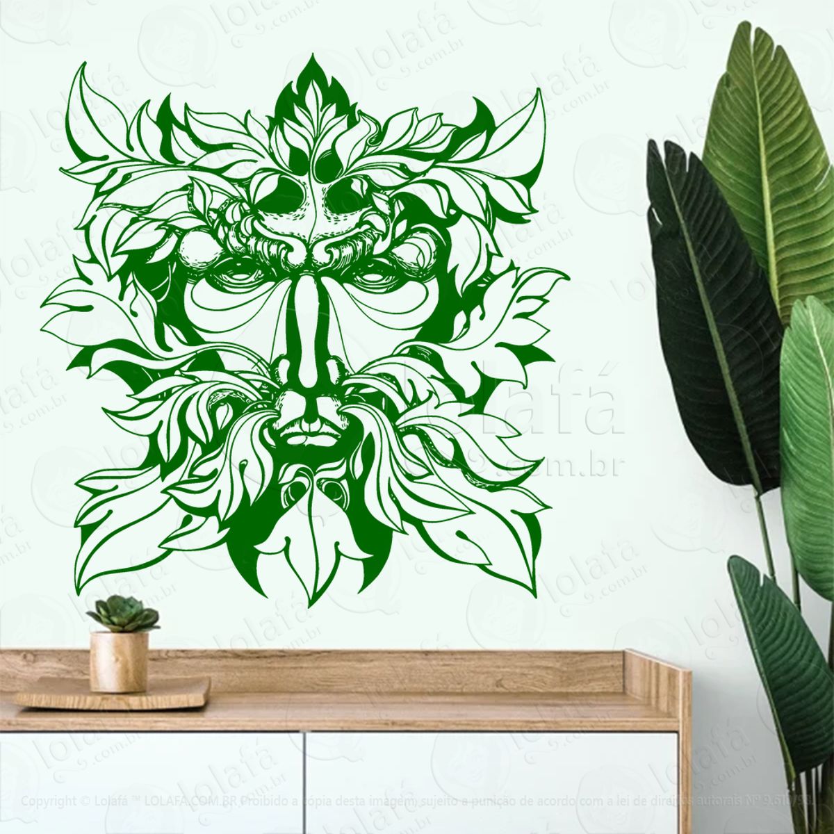 Face Homem Verde Green Man Face Adesivo de Parede Decorativo para Casa, Sala, Quarto, Vidro e Altar Ocultista Mod:178