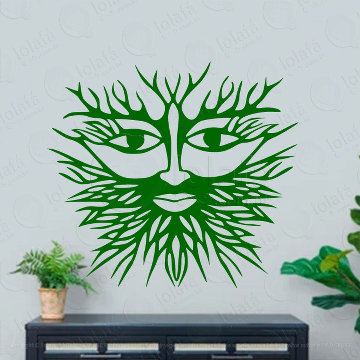 Face Homem Verde Green Man Face Adesivo de Parede Decorativo para Casa, Sala, Quarto, Vidro e Altar Ocultista Mod:179