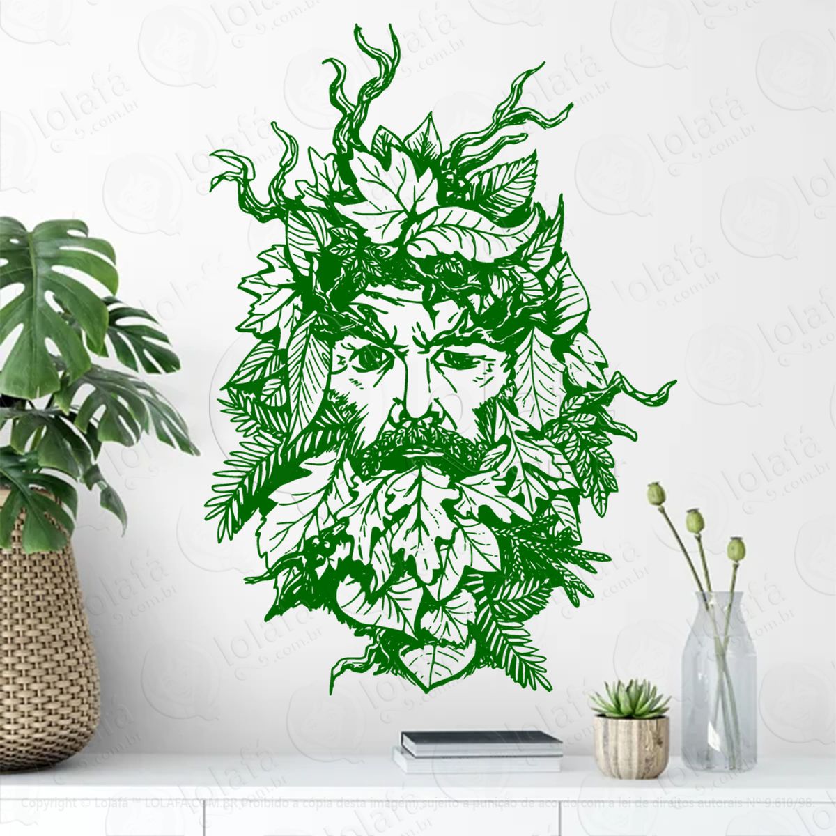 Cabeça de Homem Verde Green Man Head Adesivo de Parede Decorativo para Casa, Sala, Quarto, Vidro e Altar Ocultista Mod:180