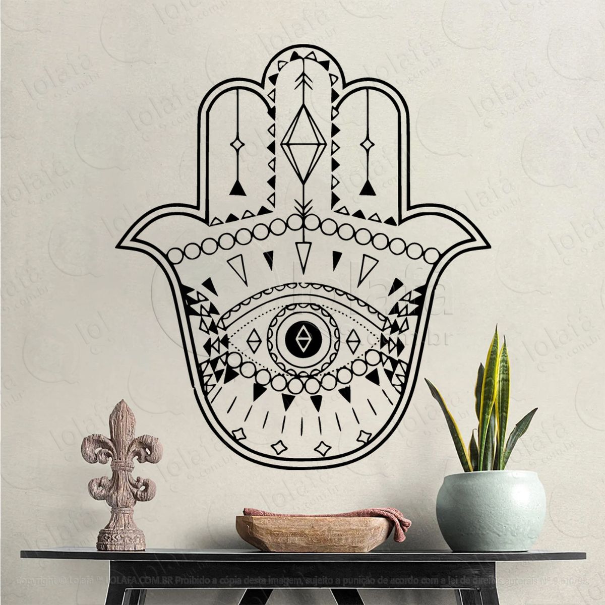 Mão de Hamsá Hand Adesivo de Parede Decorativo para Casa, Sala, Quarto, Vidro e Altar Ocultista Mod:183