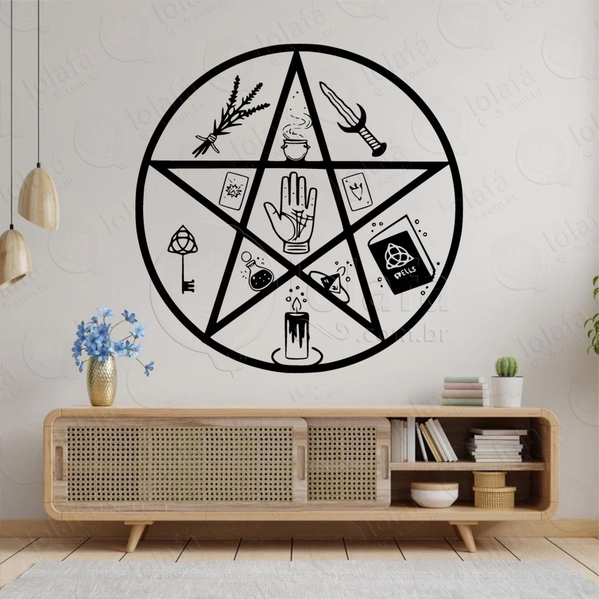 Pentagrama da Mão Hand Adesivo de Parede Decorativo para Casa, Sala, Quarto, Vidro e Altar Ocultista Mod:185