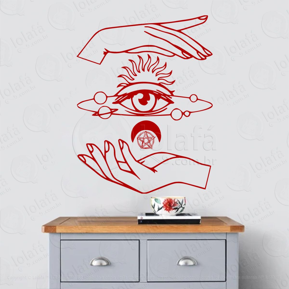 Mãos e Olhos Hands and Cat Adesivo de Parede Decorativo para Casa, Sala, Quarto, Vidro e Altar Ocultista Mod:187