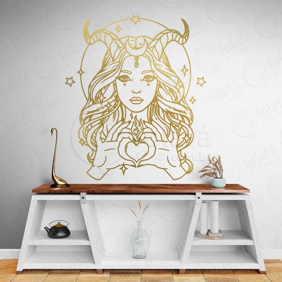 Coração de Mulher com Chifres Horned Woman Heart Adesivo de Parede Decorativo para Casa, Sala, Quarto, Vidro e Altar Ocultista Mod:189