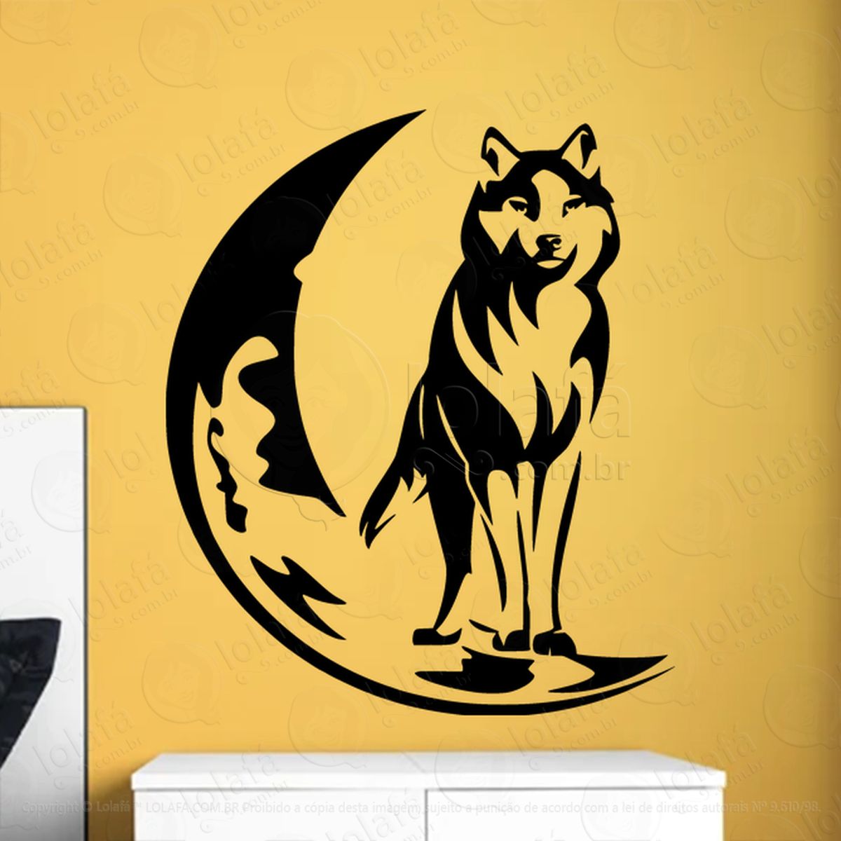 Cão da Lua Moon Dog Adesivo de Parede Decorativo para Casa, Sala, Quarto, Vidro e Altar Ocultista Mod:197