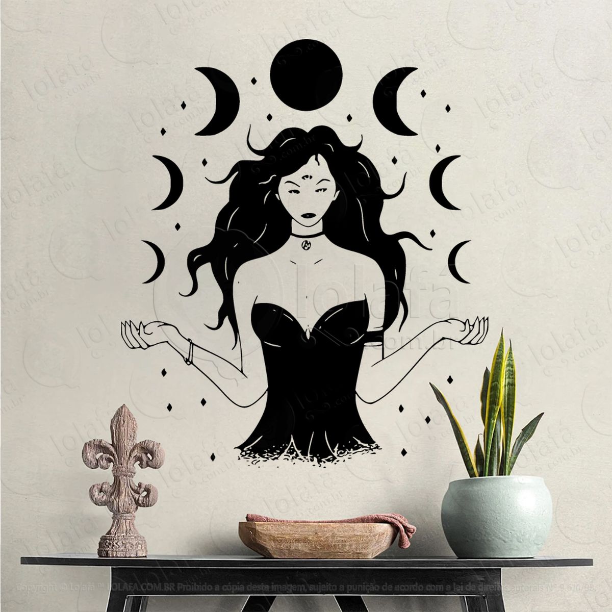 Deusa Lua Moon Goddess Adesivo de Parede Decorativo para Casa, Sala, Quarto, Vidro e Altar Ocultista Mod:198