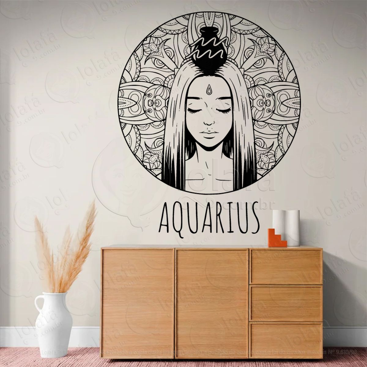 Mandala Signo de Aquário Astrologia Aquarius Adesivo de Parede Decorativo para Casa, Sala, Quarto, Vidro e Altar Ocultista Mod:199