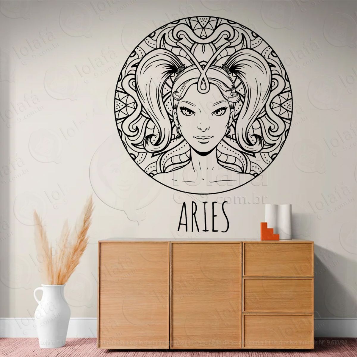 Mandala Signo de Áries Astrologia Adesivo de Parede Decorativo para Casa, Sala, Quarto, Vidro e Altar Ocultista Mod:201