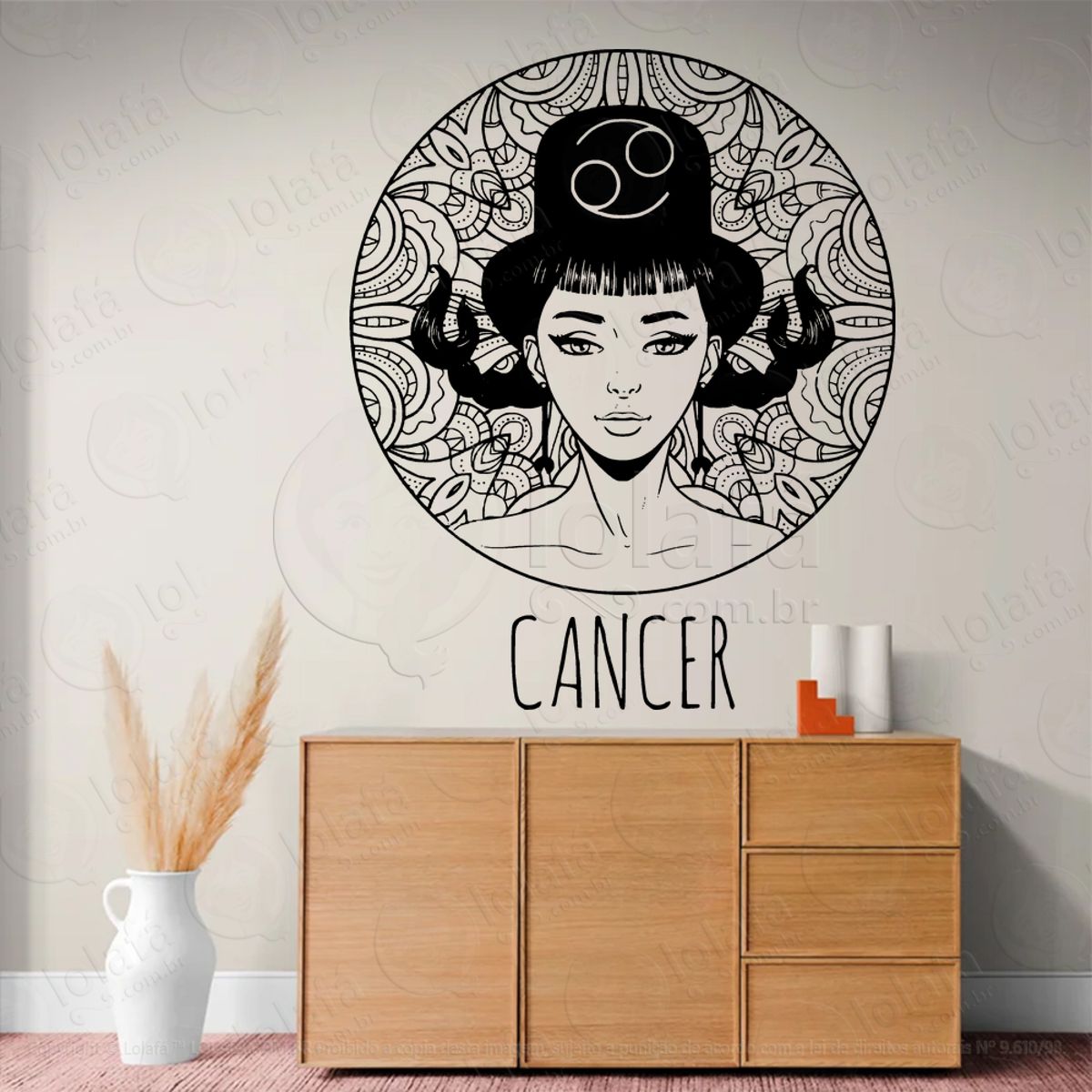 Mandala Signo de Câncer Astrologia Adesivo de Parede Decorativo para Casa, Sala, Quarto, Vidro e Altar Ocultista Mod:203