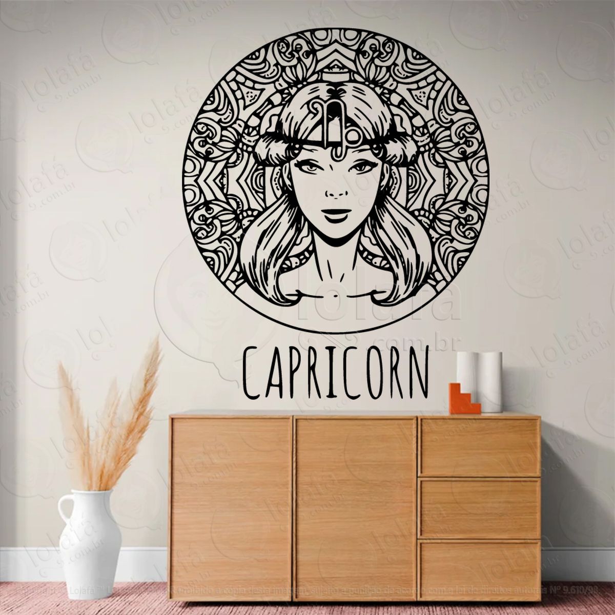 Mandala Signo de Capricórnio Astrologia Adesivo de Parede Decorativo para Casa, Sala, Quarto, Vidro e Altar Ocultista Mod:205