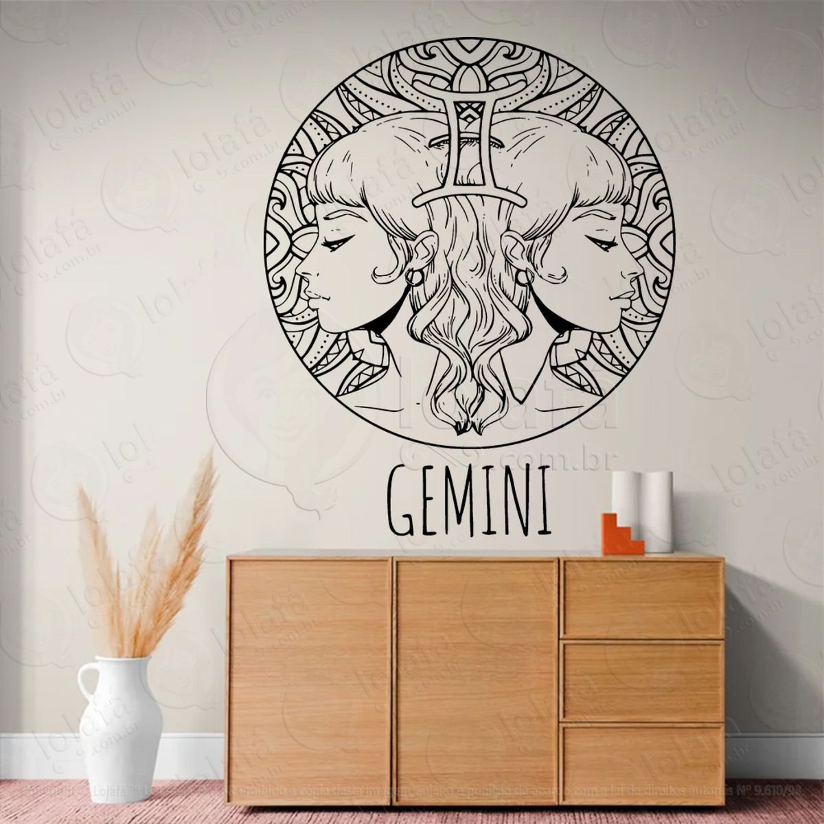 Mandala Signo de Gêmeos Astrologia Gemini Adesivo de Parede Decorativo para Casa, Sala, Quarto, Vidro e Altar Ocultista Mod:207