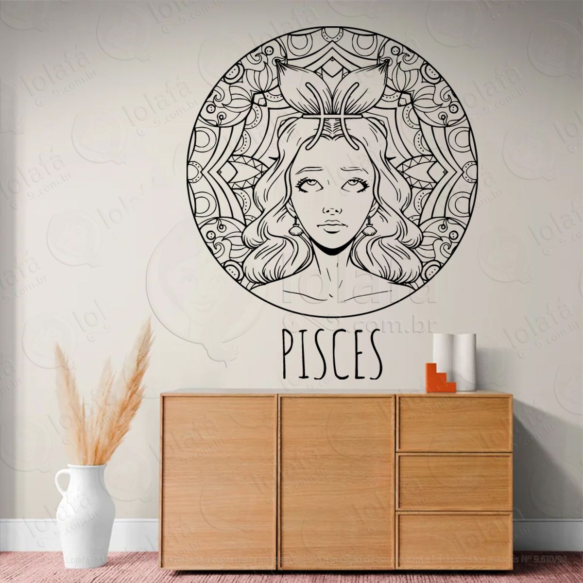 Mandala Signo de Peixes Astrologia Adesivo de Parede Decorativo para Casa, Sala, Quarto, Vidro e Altar Ocultista Mod:212