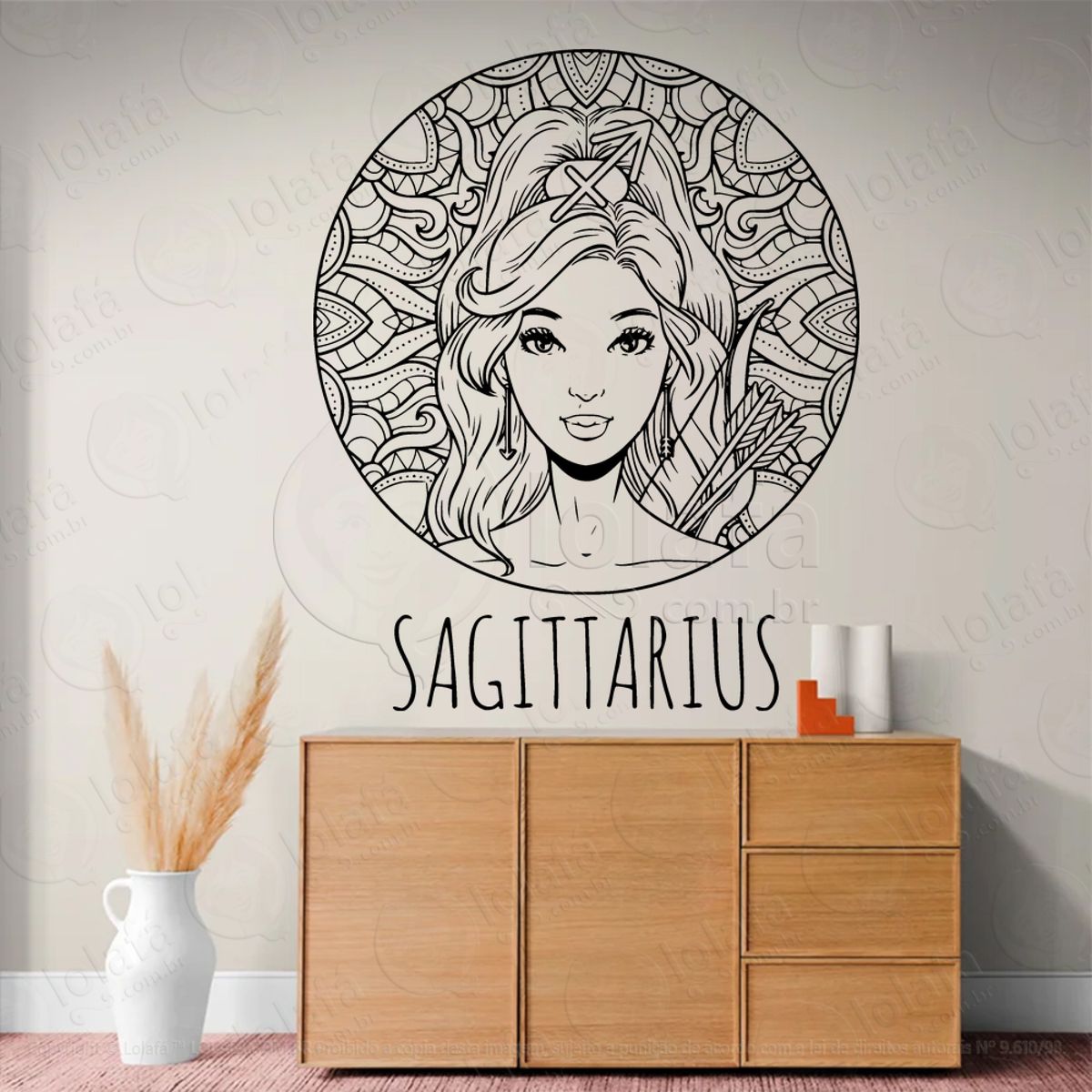 Mandala Signo de Sagitário Astrologia Sagittarius Adesivo de Parede Decorativo para Casa, Sala, Quarto, Vidro e Altar Ocultista Mod:214