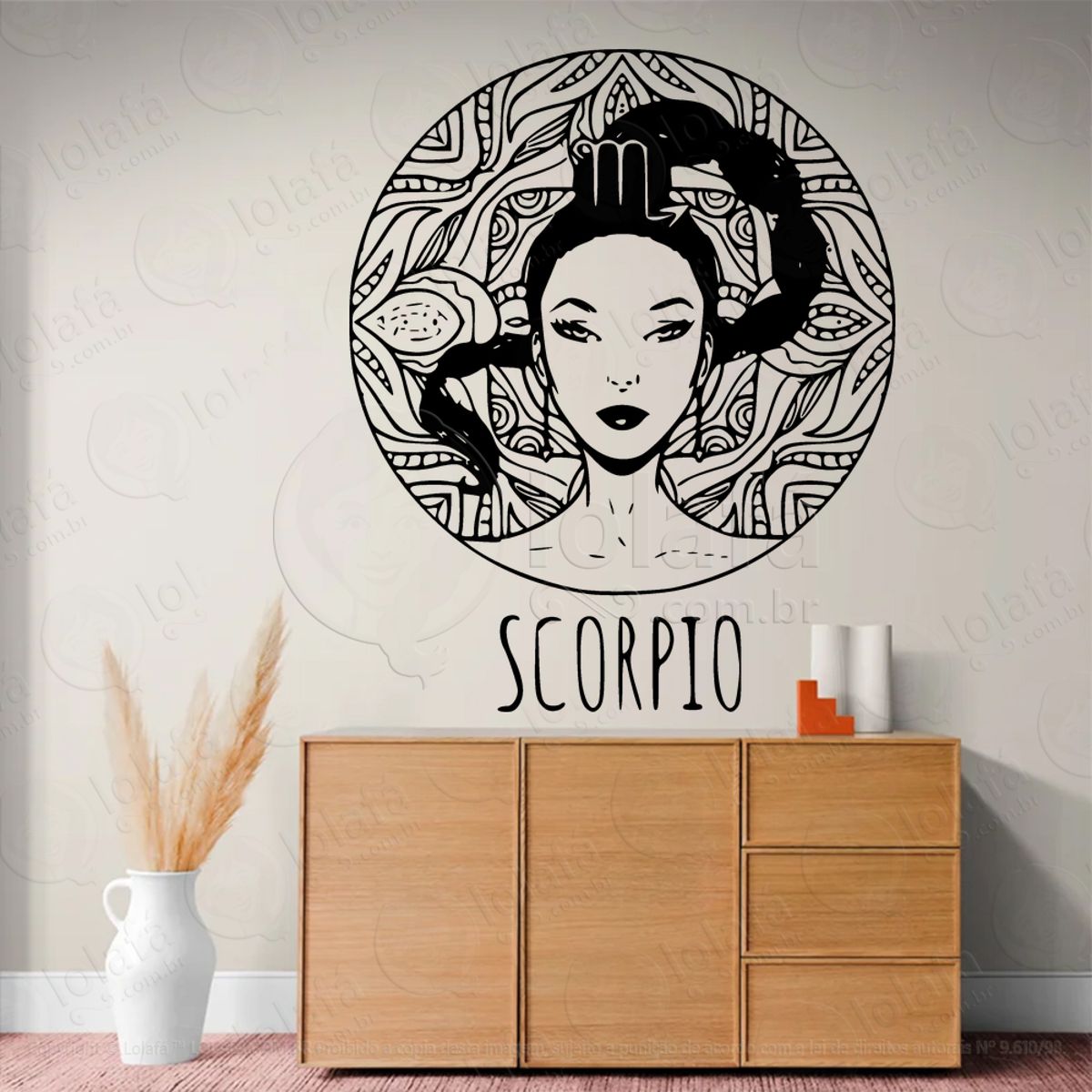 Mandala Signo de Escorpião Astrologia Scorpio Adesivo de Parede Decorativo para Casa, Sala, Quarto, Vidro e Altar Ocultista Mod:216