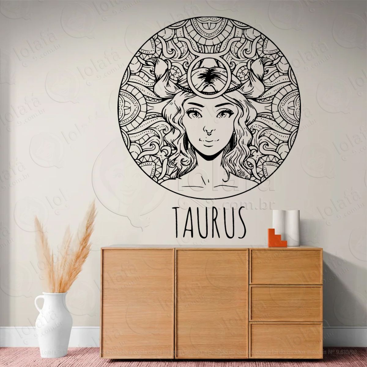 Mandala Signo de Touro Astrologia Taurus Adesivo de Parede Decorativo para Casa, Sala, Quarto, Vidro e Altar Ocultista Mod:231