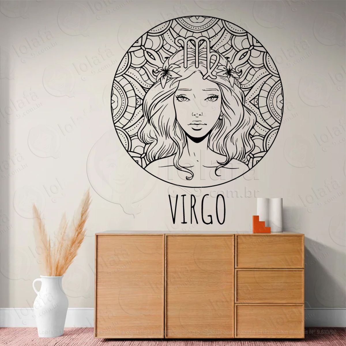 Mandala Signo de Virgem Astrologia Virgo Adesivo de Parede Decorativo para Casa, Sala, Quarto, Vidro e Altar Ocultista Mod:232
