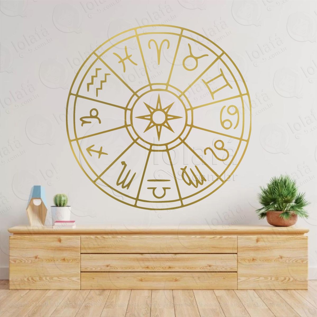Roda Símbolos do Zodíaco Zodiac Symbols Wheel Adesivo de Parede Decorativo para Casa, Sala, Quarto, Vidro e Altar Ocultista Mod:234