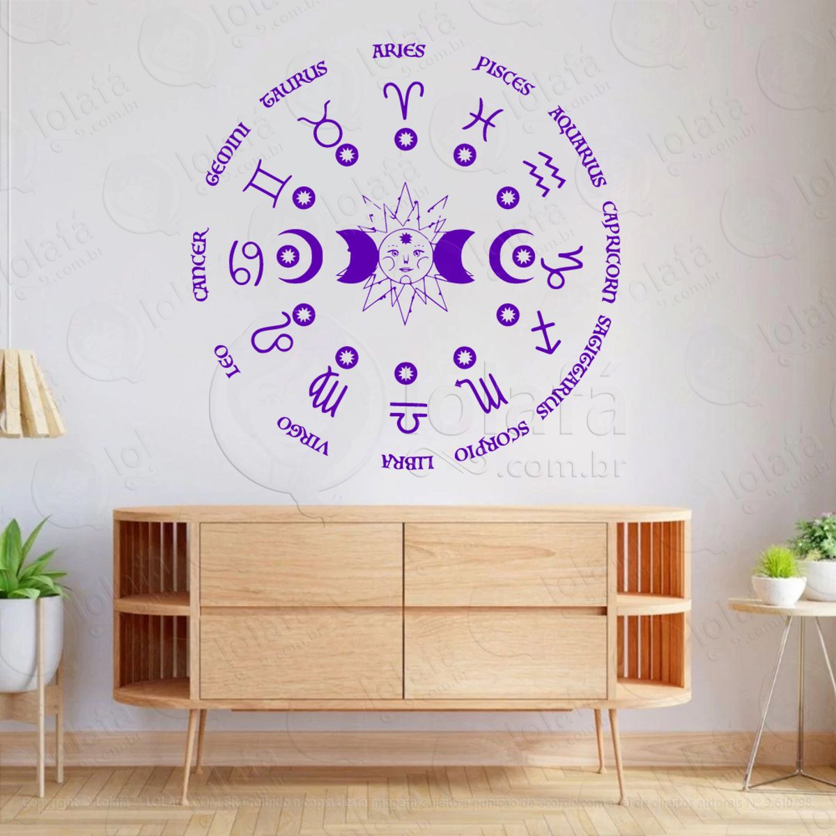 Roda do Zodíaco Zodiac Wheel Adesivo de Parede Decorativo para Casa, Sala, Quarto, Vidro e Altar Ocultista Mod:235