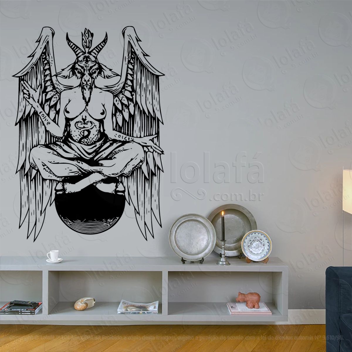 Baphomet Adesivo de Parede Decorativo para Casa, Sala, Quarto, Vidro e Altar Ocultista Mod:237