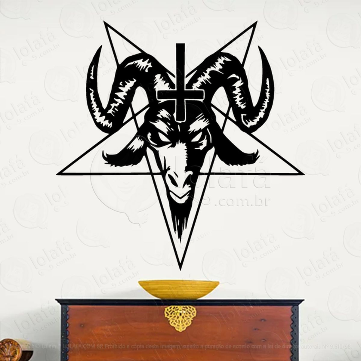 Cabeça de Baphomet com Cruz Head With Cross Adesivo de Parede Decorativo para Casa, Sala, Quarto, Vidro e Altar Ocultista Mod:239