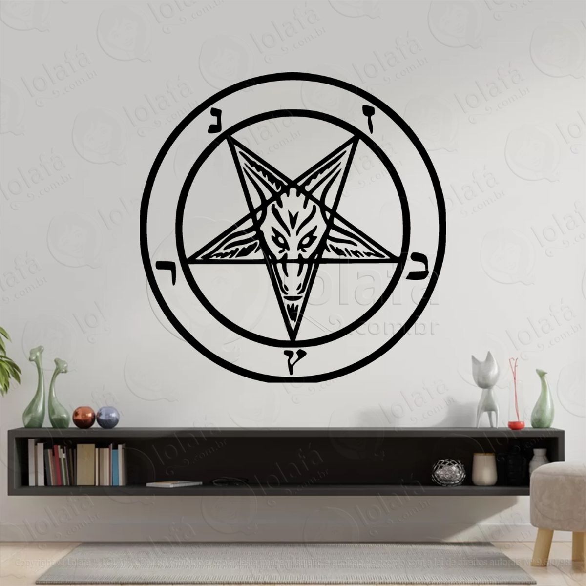 Roda Baphomet Pentagram Wheel Adesivo de Parede Decorativo para Casa, Sala, Quarto, Vidro e Altar Ocultista Mod:240