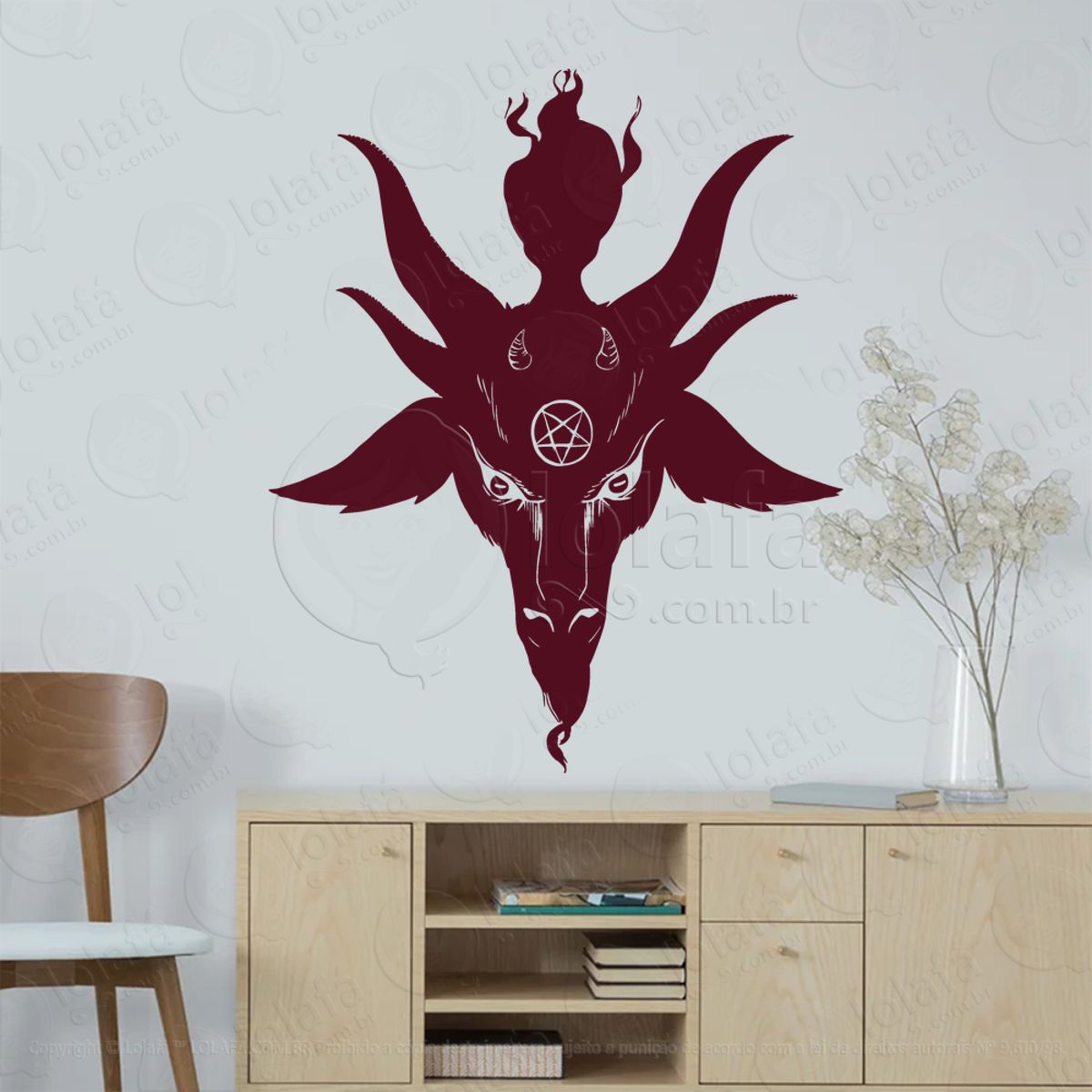 Cabeça de Baphomet Adesivo de Parede Decorativo para Casa, Sala, Quarto, Vidro e Altar Ocultista Mod:241