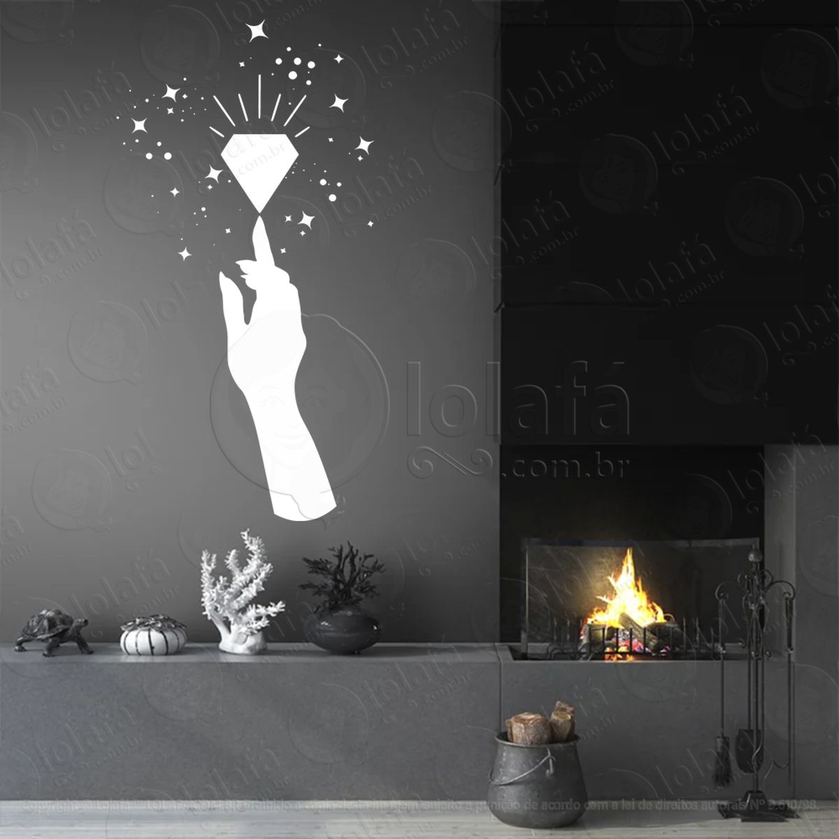Mão e Cristal Hand and Crystal Adesivo de Parede Decorativo para Casa, Sala, Quarto, Vidro e Altar Ocultista Mod:256