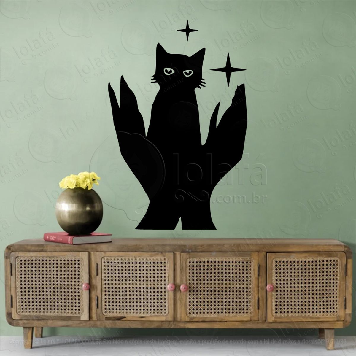 Mãos Segurando Gato Hands and Cat Adesivo de Parede Decorativo para Casa, Sala, Quarto, Vidro e Altar Ocultista Mod:257