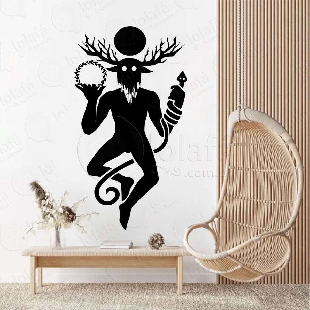 Deus Chifrudo Horned God Adesivo de Parede Decorativo para Casa, Sala, Quarto, Vidro e Altar Ocultista Mod:258