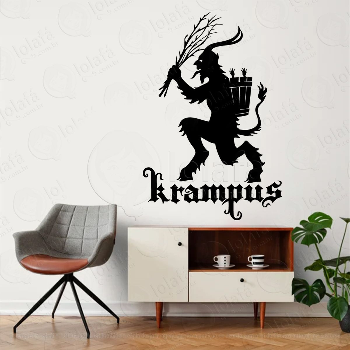 Krampus Adesivo de Parede Decorativo para Casa, Sala, Quarto, Vidro e Altar Ocultista Mod:260