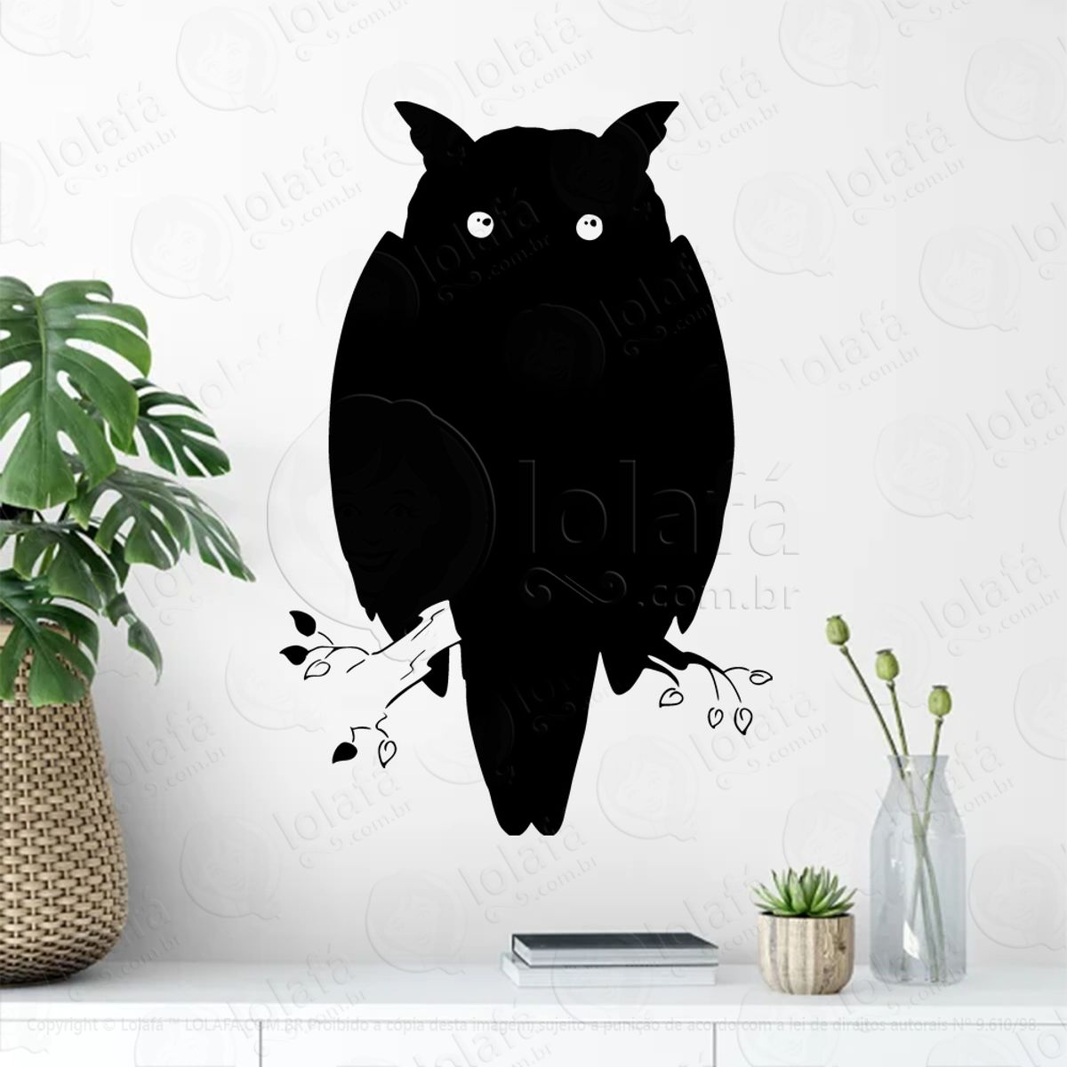 Coruja no Galho Owl on a Branch Adesivo de Parede Decorativo para Casa, Sala, Quarto, Vidro e Altar Ocultista Mod:268