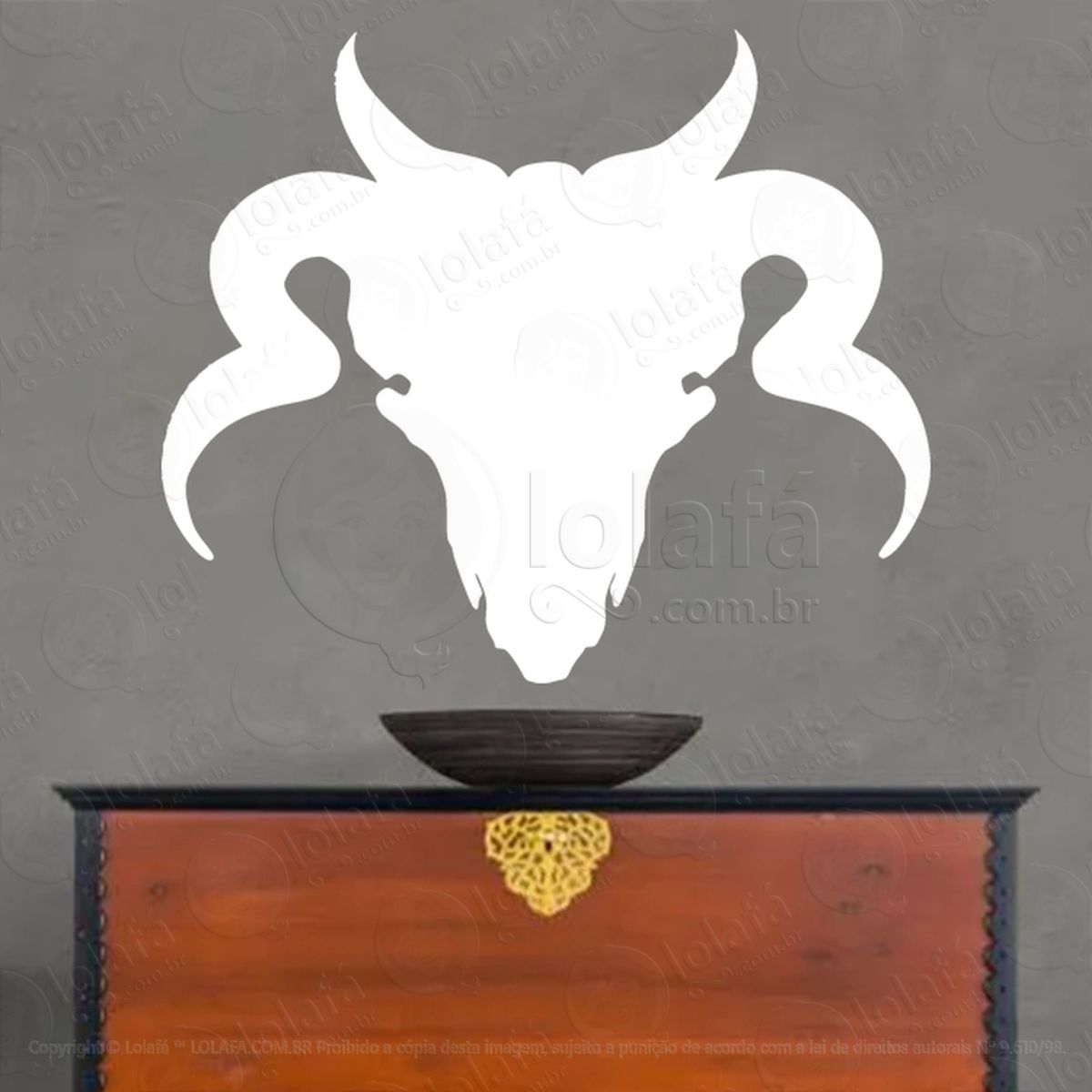 Crânio de Bode Skull Adesivo de Parede Decorativo para Casa, Sala, Quarto, Vidro e Altar Ocultista Mod:271