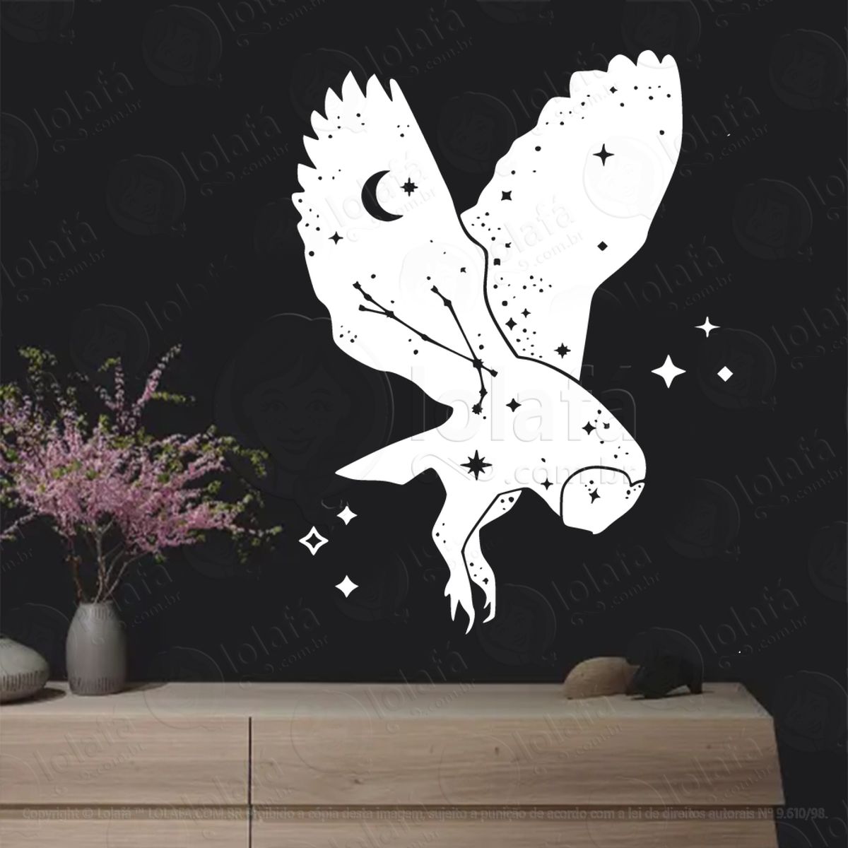 Coruja Estrelada Starry Owl Adesivo de Parede Decorativo para Casa, Sala, Quarto, Vidro e Altar Ocultista Mod:274