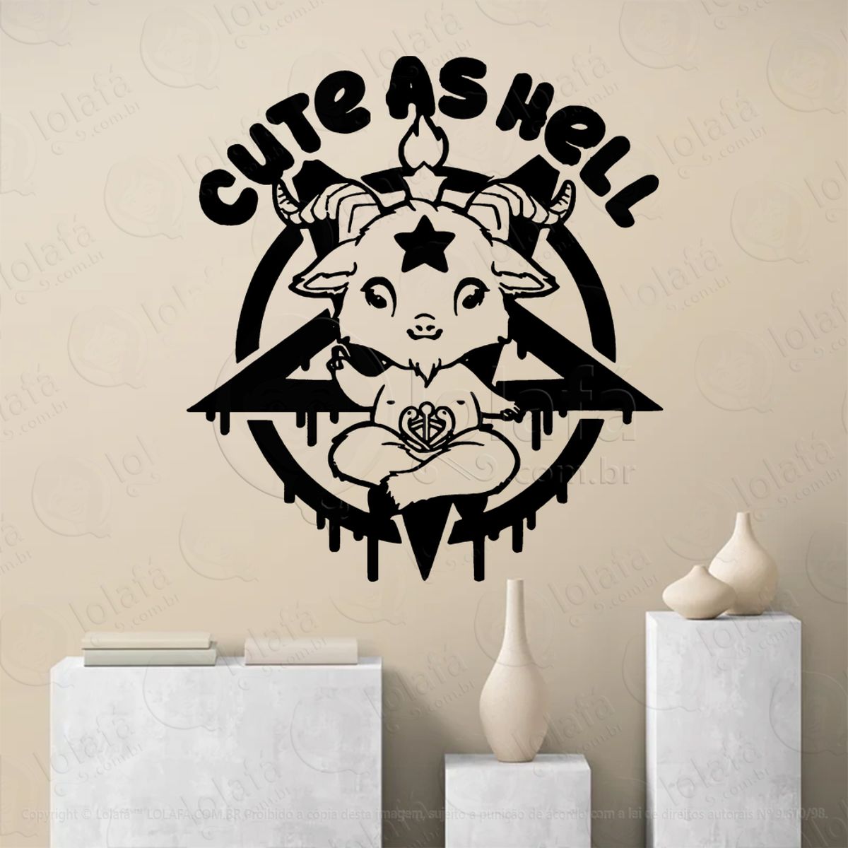 Baphomet Cute as Hell Fofo Como o Inferno Adesivo de Parede Decorativo para Casa, Sala, Quarto, Vidro e Altar Ocultista Mod:279