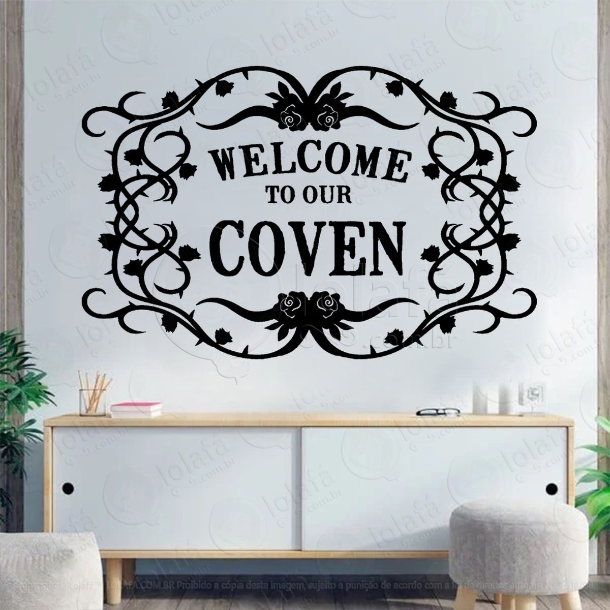 Welcome to Our Coven Wicca Bem-Vindo ao Nosso Coven Adesivo de Parede Decorativo para Casa, Sala, Quarto, Vidro e Altar Ocultista Mod:281