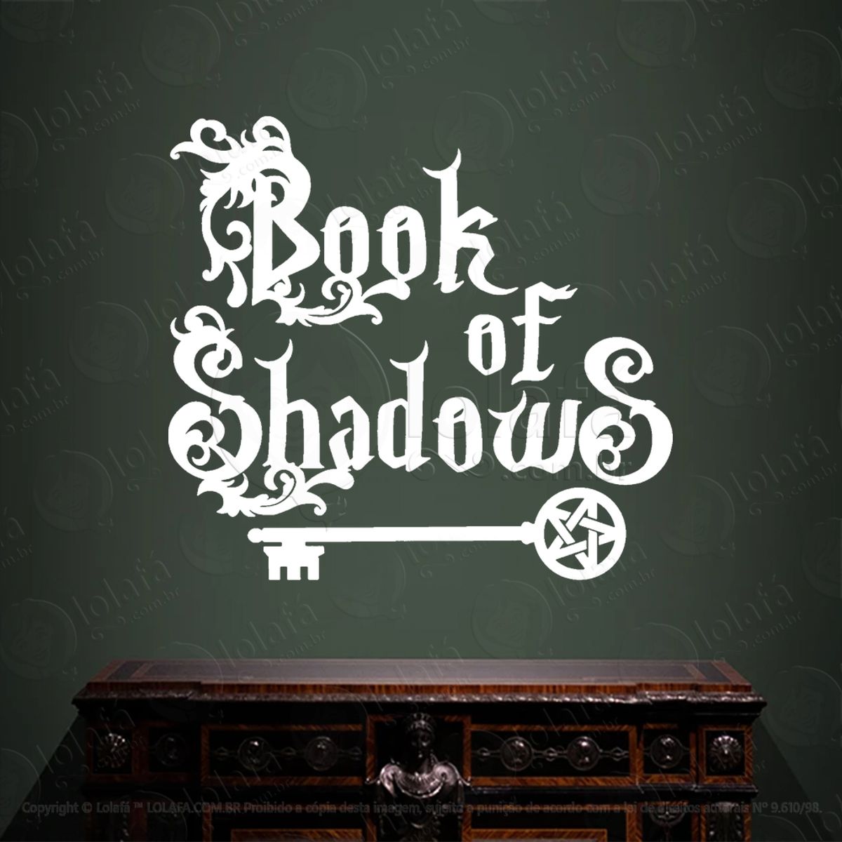 Book of Shadows Livro das Sombras Chave Wicca Adesivo de Parede Decorativo para Casa, Sala, Quarto, Vidro e Altar Ocultista Mod:283