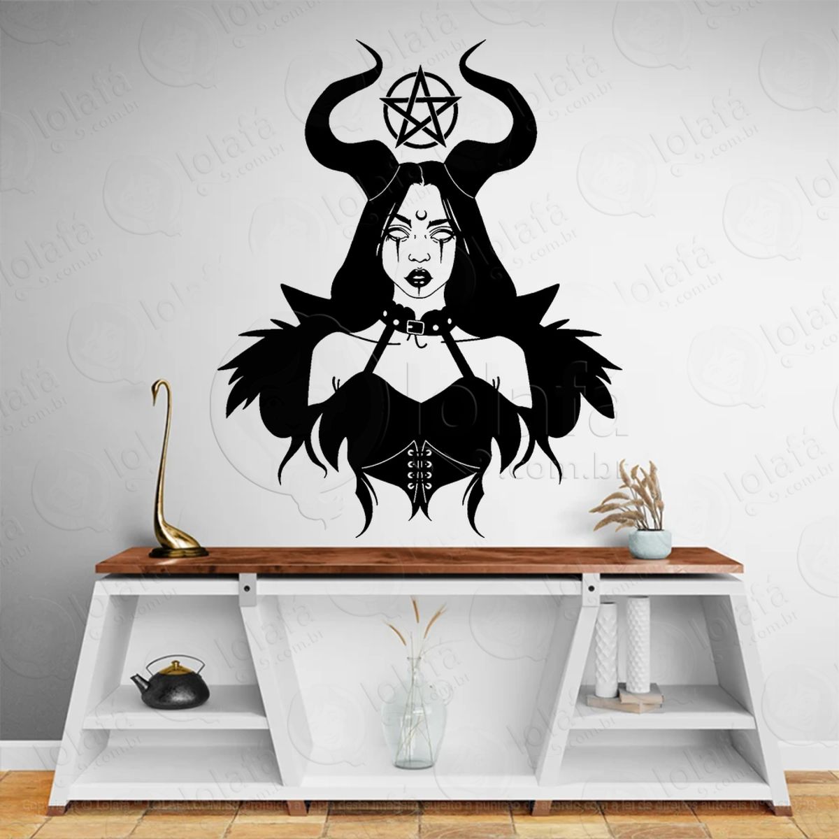 Bruxaria Pentagrama Mulher Bruxa Altar Adesivo de Parede Decorativo para Casa, Sala, Quarto, Vidro e Altar Ocultista Mod:285