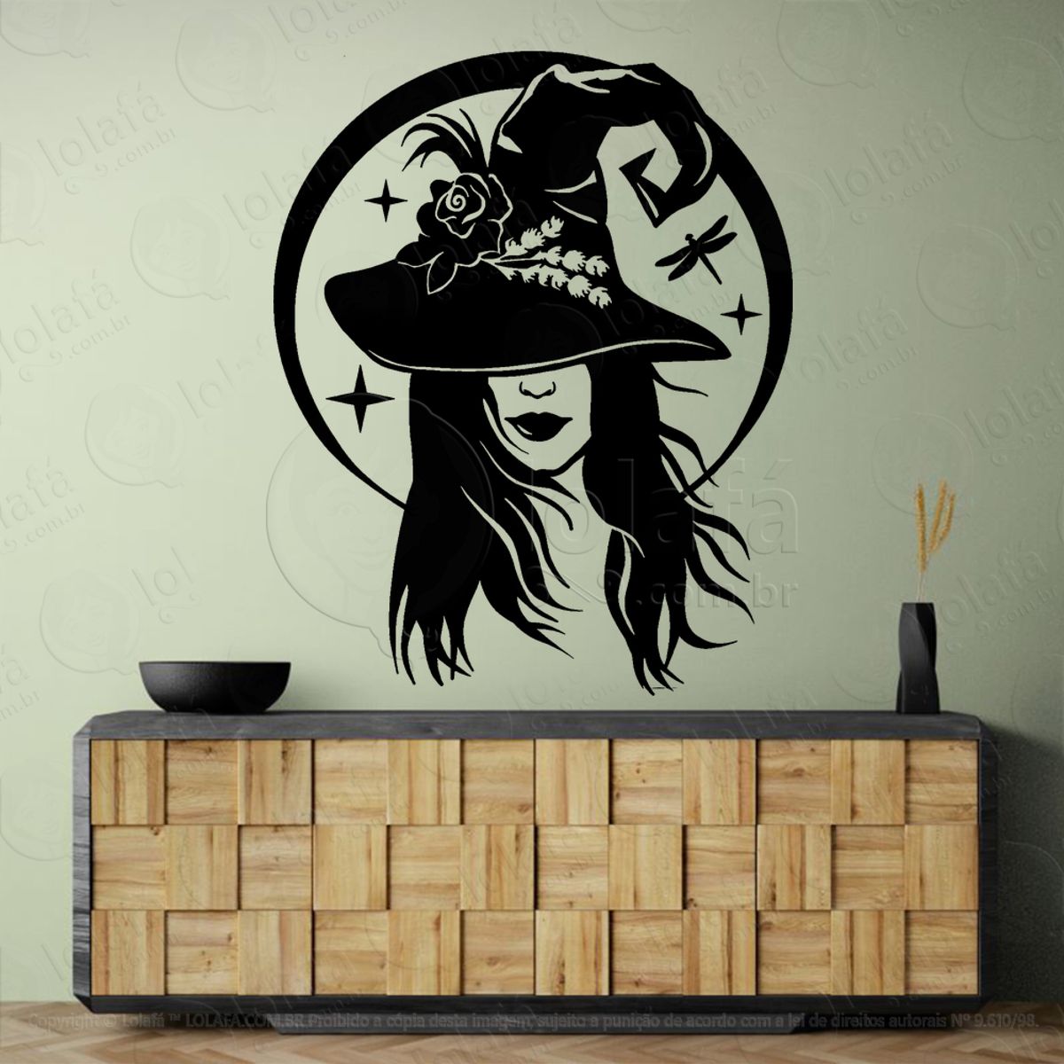 Chapéu de Bruxa Wicca Adesivo de Parede Decorativo para Casa, Sala, Quarto, Vidro e Altar Ocultista Mod:287
