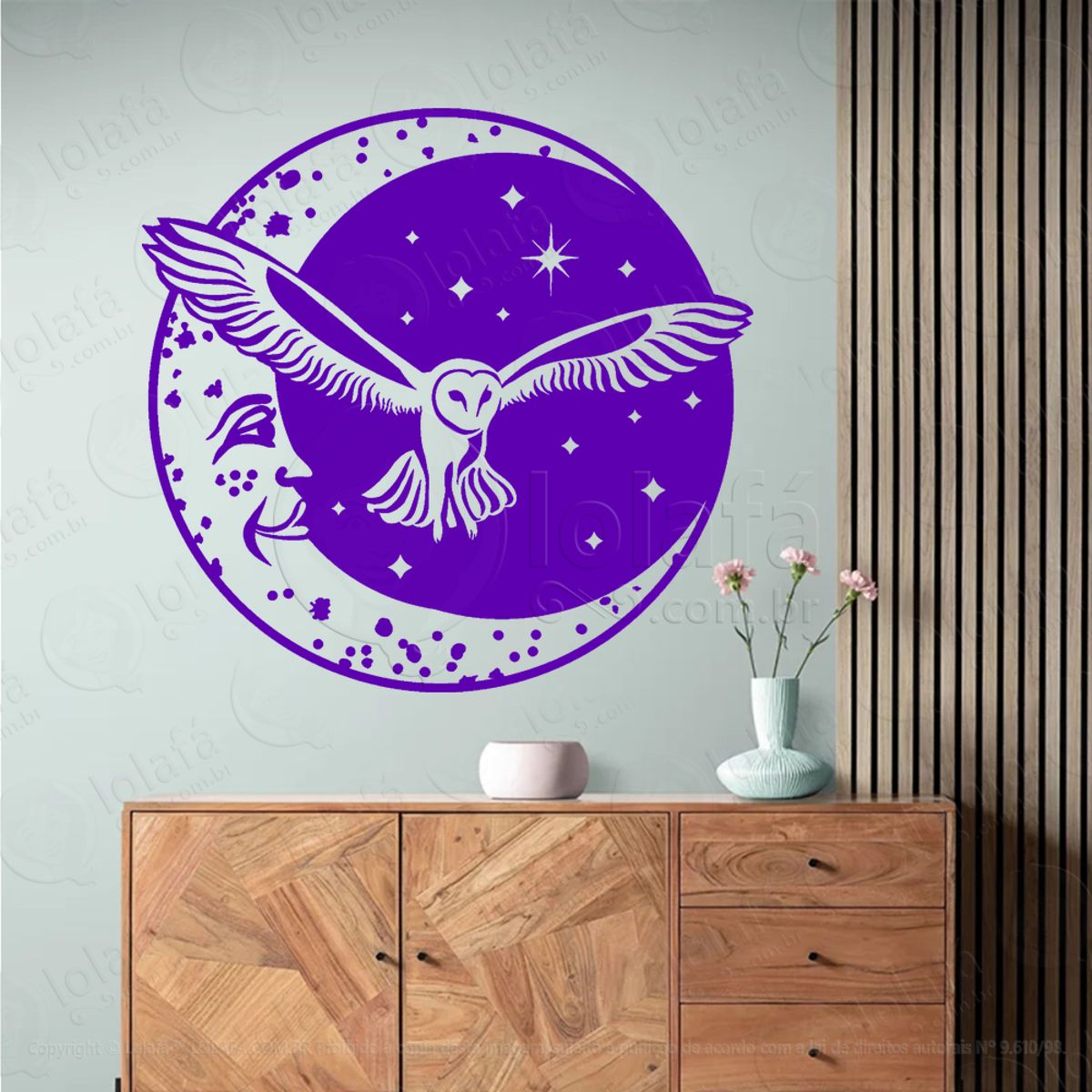Coruja de Bruxa Moon Owl Witches Adesivo de Parede Decorativo para Casa, Sala, Quarto, Vidro e Altar Ocultista Mod:289