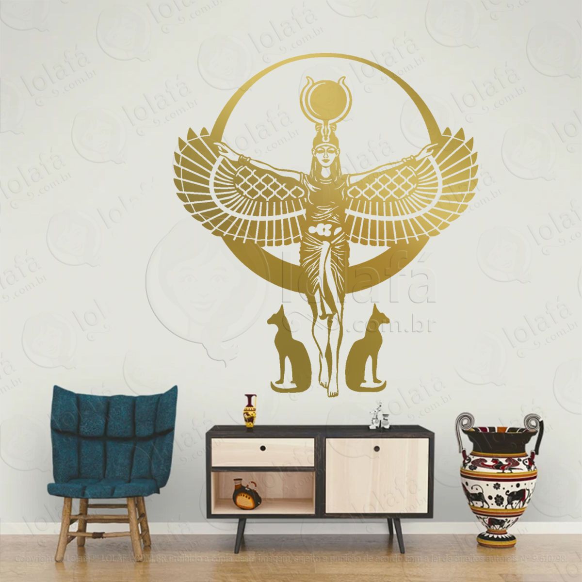 Deusa Egípcia Isis Egito Pagão Adesivo de Parede Decorativo para Casa, Sala, Quarto, Vidro e Altar Ocultista Mod:290