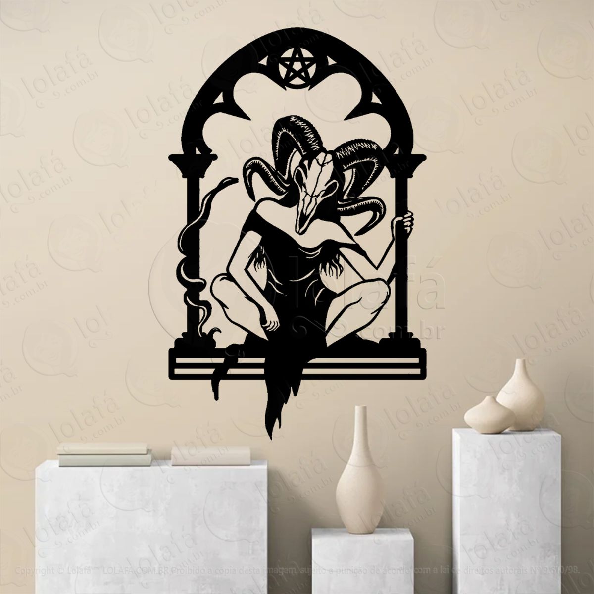 Mulher Pagã Gótica com Chifres Bruxaria Adesivo de Parede Decorativo para Casa, Sala, Quarto, Vidro e Altar Ocultista Mod:293