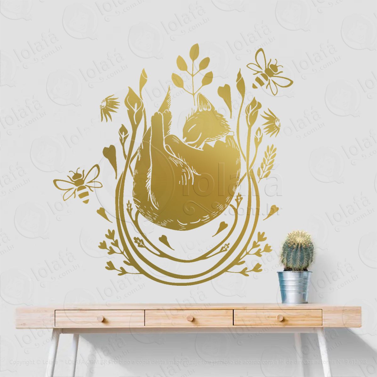 Gato Mágico com Flores Adesivo de Parede Decorativo para Casa, Sala, Quarto, Vidro e Altar Ocultista Mod:295