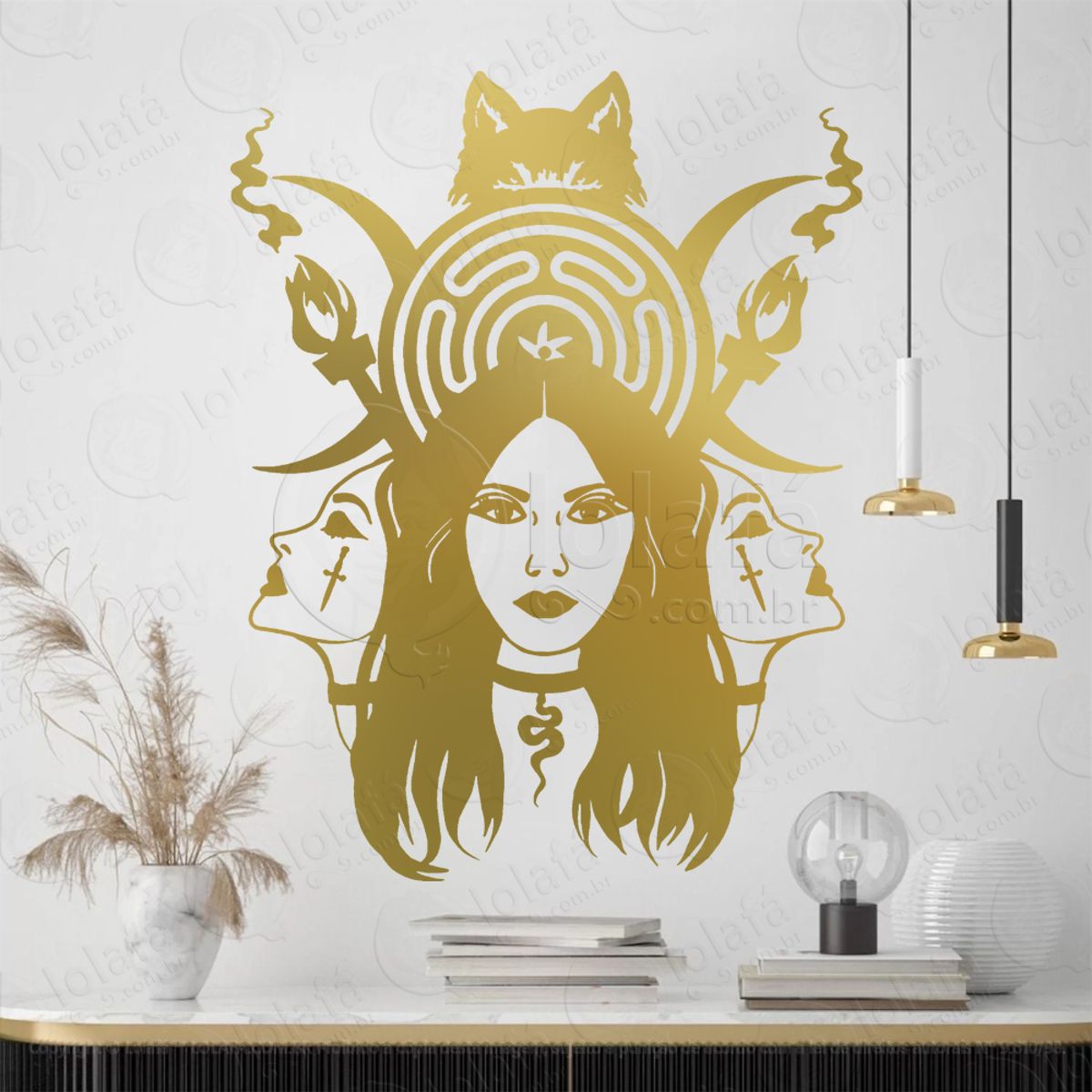 Faces de Hécate Whell Triluna Altar Adesivo de Parede Decorativo para Casa, Sala, Quarto, Vidro e Altar Ocultista Mod:296