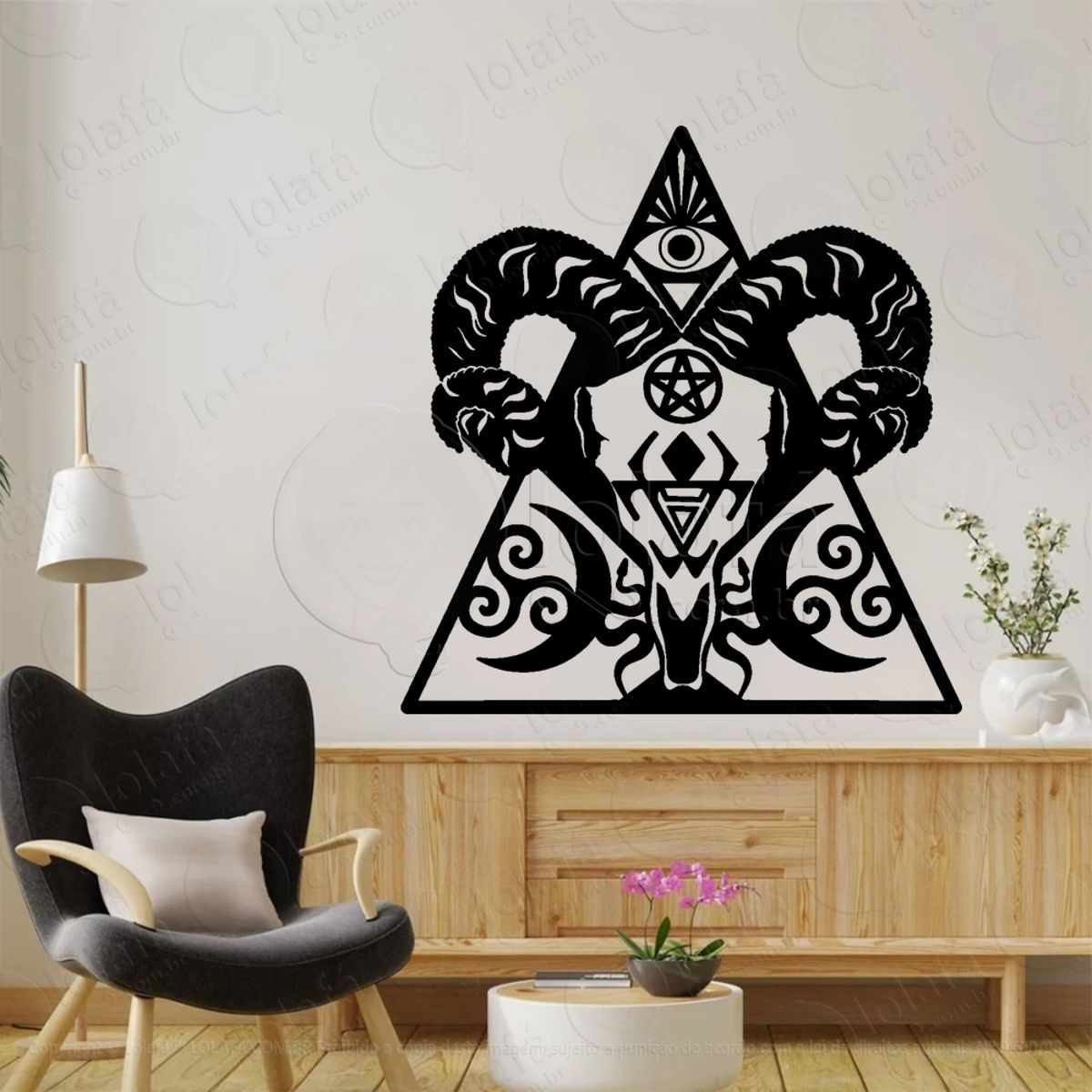 Illuminati Baphomet Símbolo Pagão Adesivo de Parede Decorativo para Casa, Sala, Quarto, Vidro e Altar Ocultista Mod:299