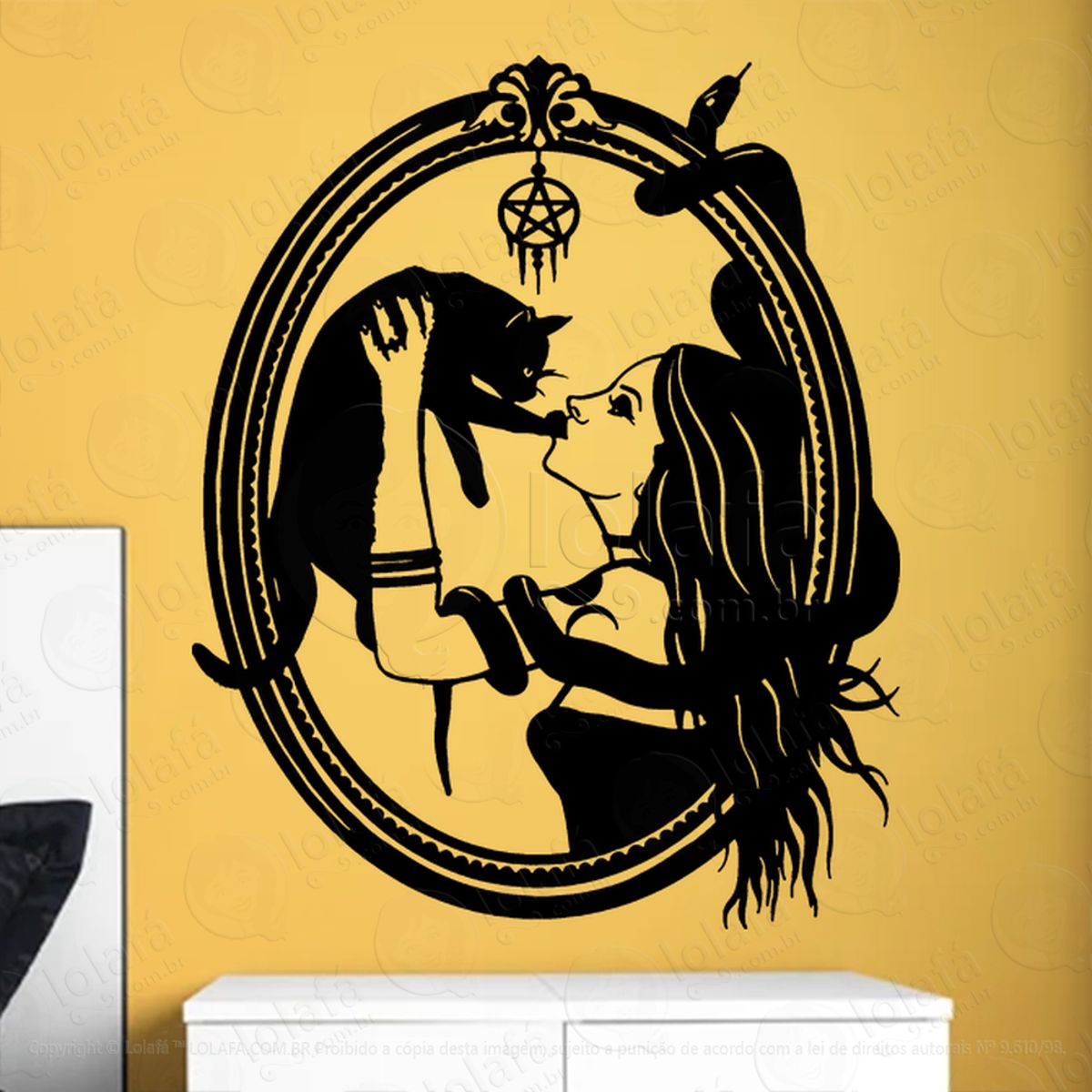 Lilith Gato e Serpente Adesivo de Parede Decorativo para Casa, Sala, Quarto, Vidro e Altar Ocultista Mod:301
