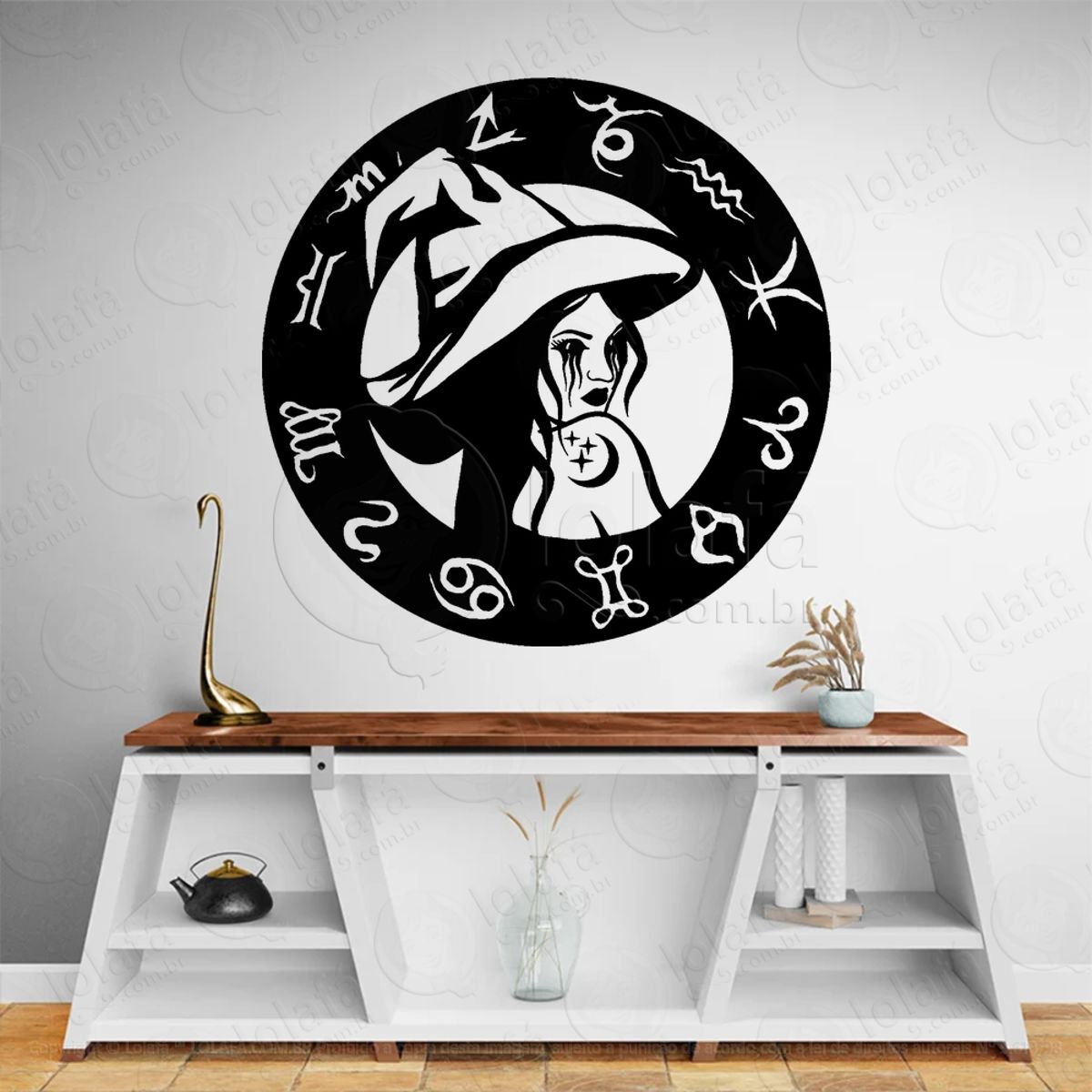 Mulher Bruxa Zodíaco Adesivo de Parede Decorativo para Casa, Sala, Quarto, Vidro e Altar Ocultista Mod:302