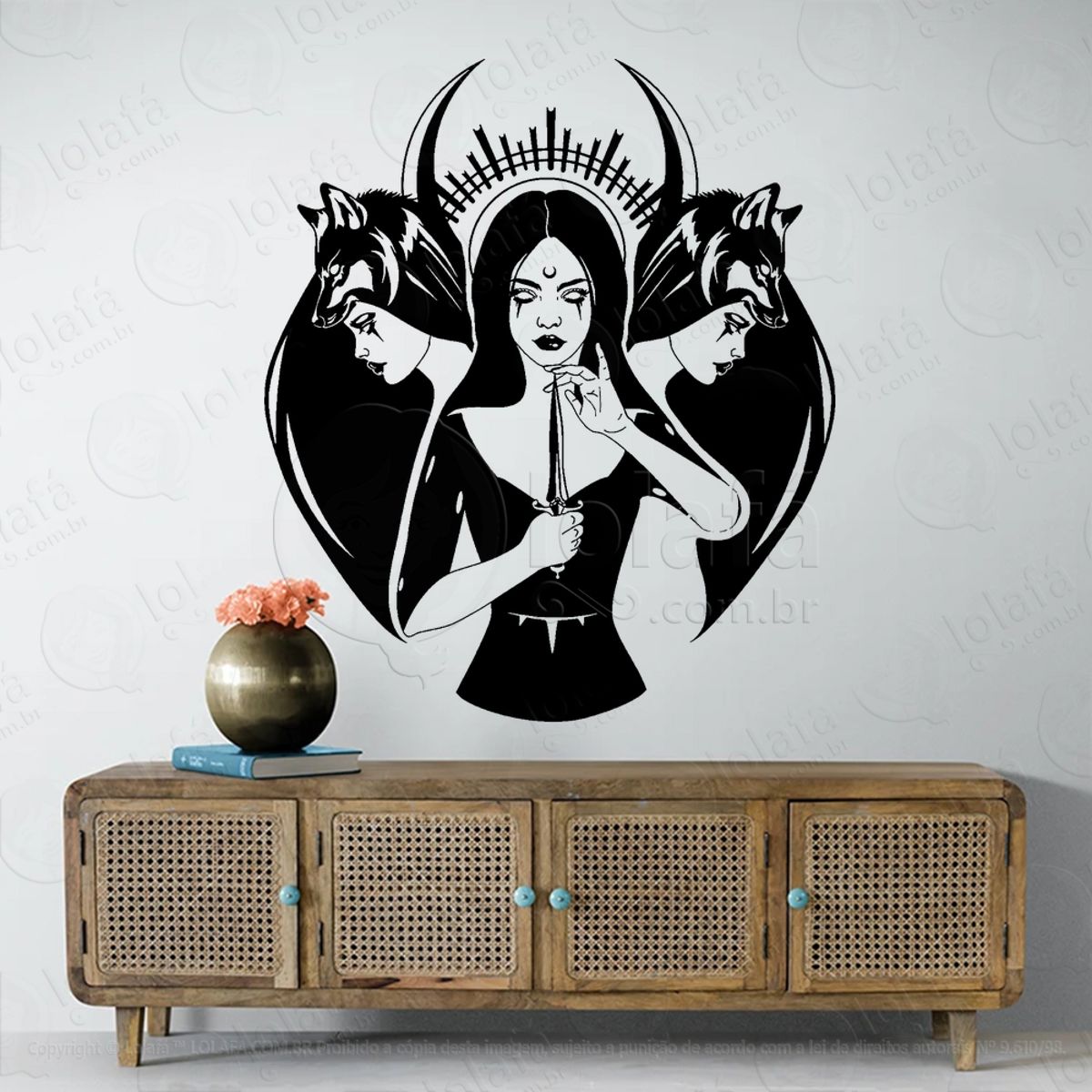 Lobos Hécate Deusa Paganismo Bruxaria Adesivo de Parede Decorativo para Casa, Sala, Quarto, Vidro e Altar Ocultista Mod:303
