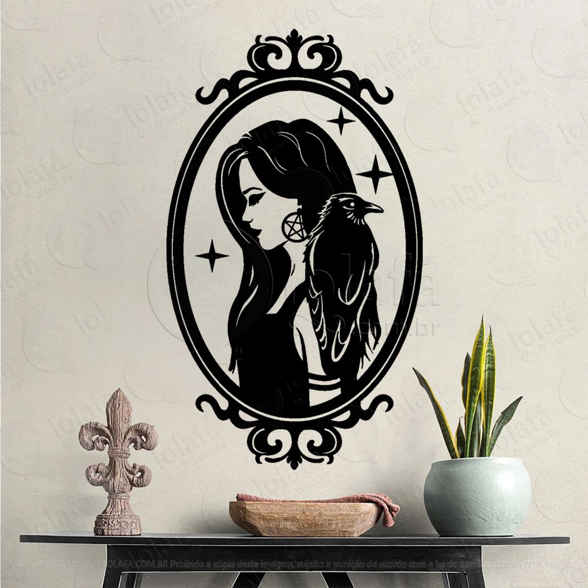 Morrigan Corvo Pentagrama Bruxa Wicca Adesivo de Parede Decorativo para Casa, Sala, Quarto, Vidro e Altar Ocultista Mod:306
