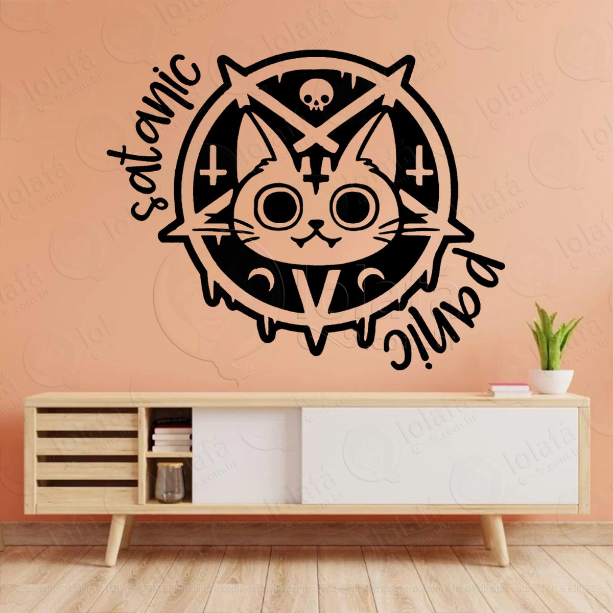 Gato Satânico Adesivo de Parede Decorativo para Casa, Sala, Quarto, Vidro e Altar Ocultista Mod:308